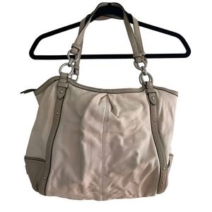 Coach Cream and Taupe Leather Medium Zippered Shoulder Bag.  EUC